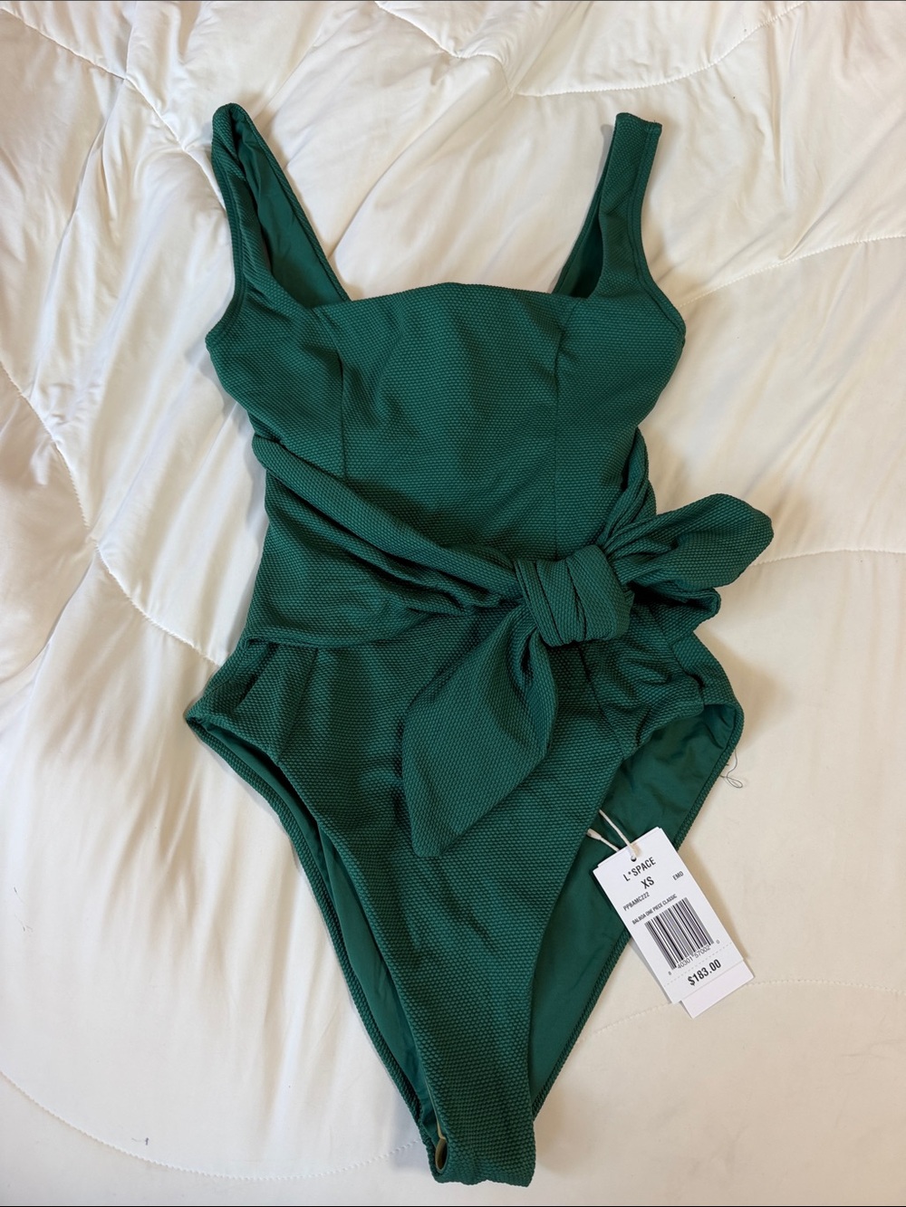 l*space Green Textured One-Piece Swimsuit with Side Bow XS